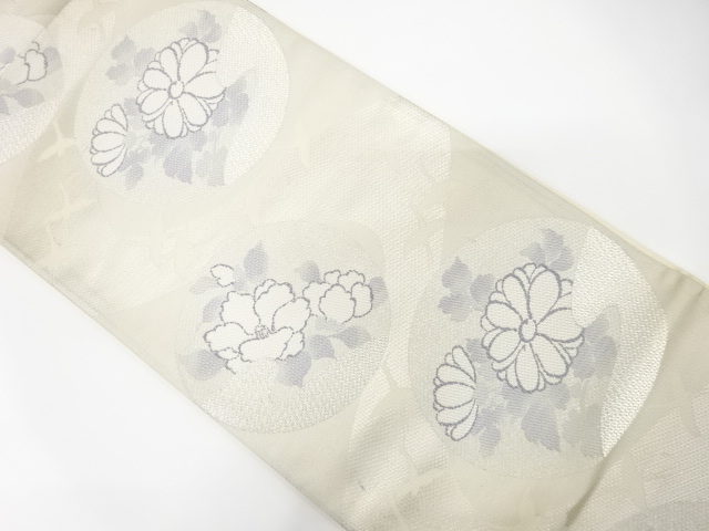 JAPANESE KIMONO / ANTIQUE FUKURO OBI / SILK / WOVEN STREAM & FLORAL ROUNDEL PATTERN